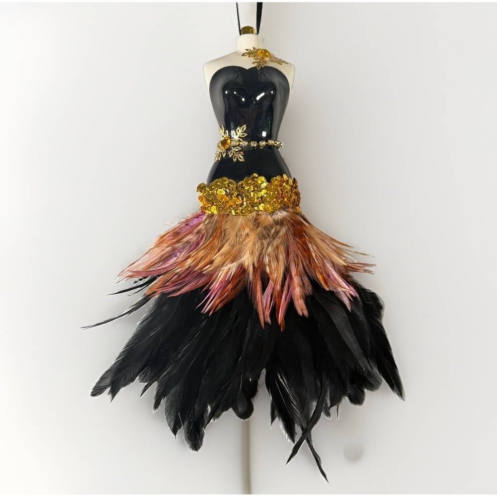 Vintage Feather Dress Form Mannequin Ornament Wall Hanging Unique Creations SF